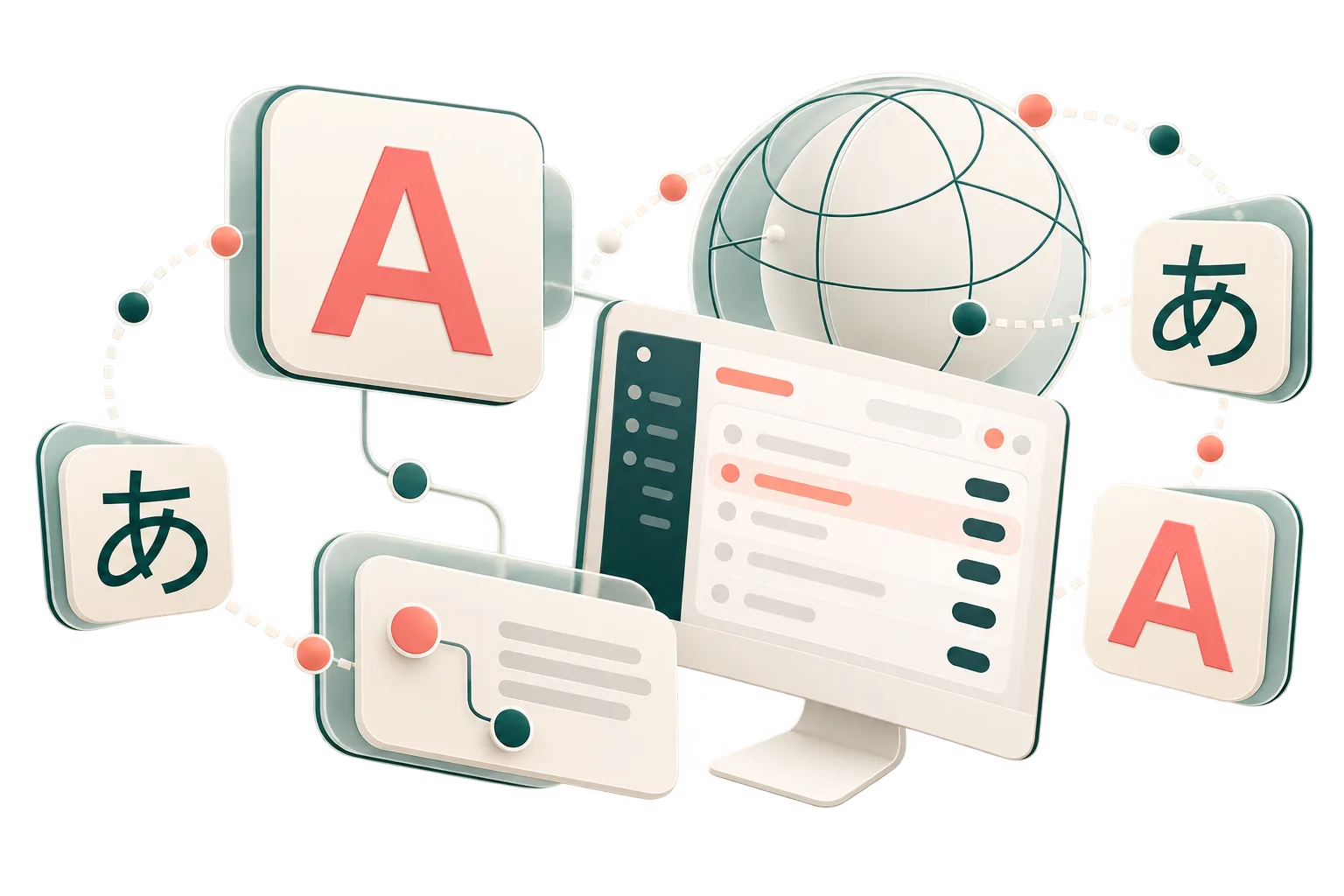 Illustration of language tiles around a Client workspace