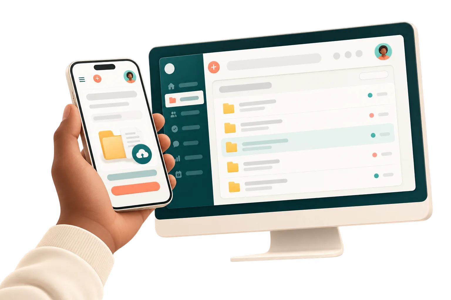 Illustration of a branded Client workspace on desktop and phone