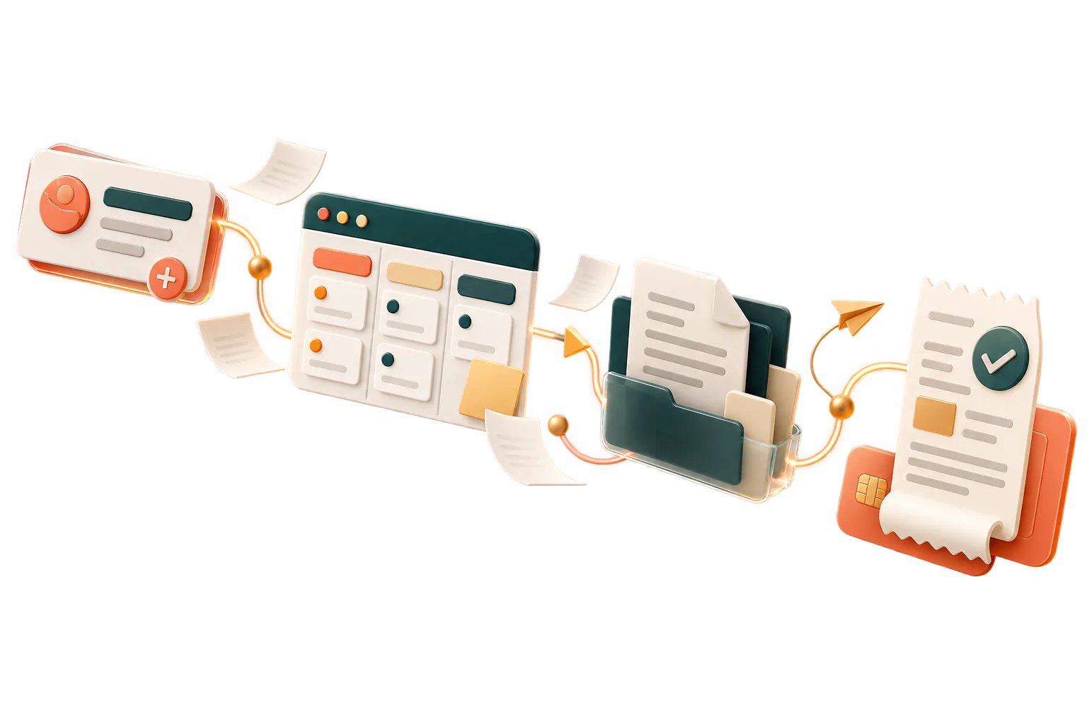 Illustration of Client intake, projects, file exchange, and billing connected in one workflow